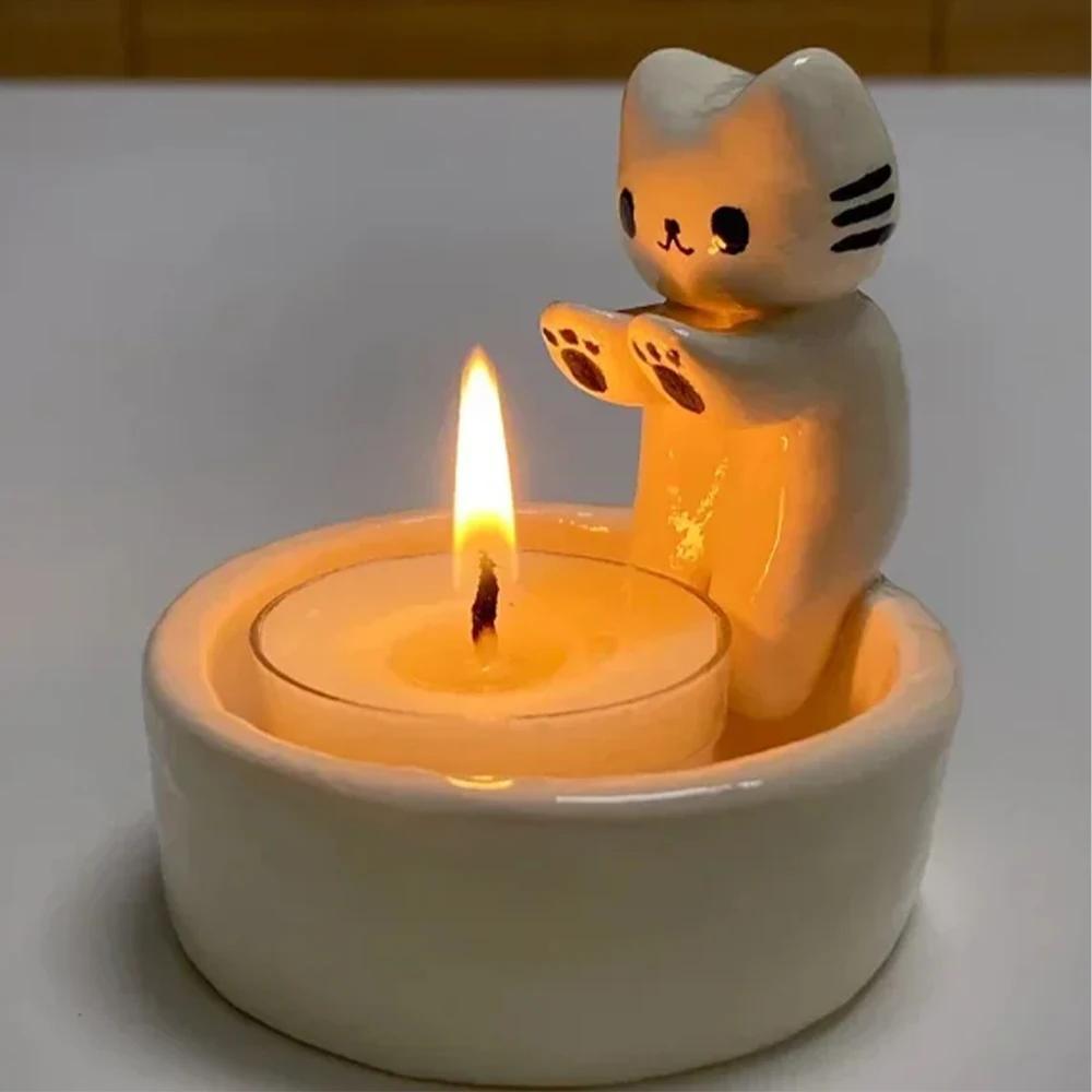 1pc Handmade Kitten Candle Holder  Storage Box  Adorable Cat Design with Paw Prints Compact Tabletop Decor for Mothers Day Valentines Gifts Home Dcor Cat Lover Gifts