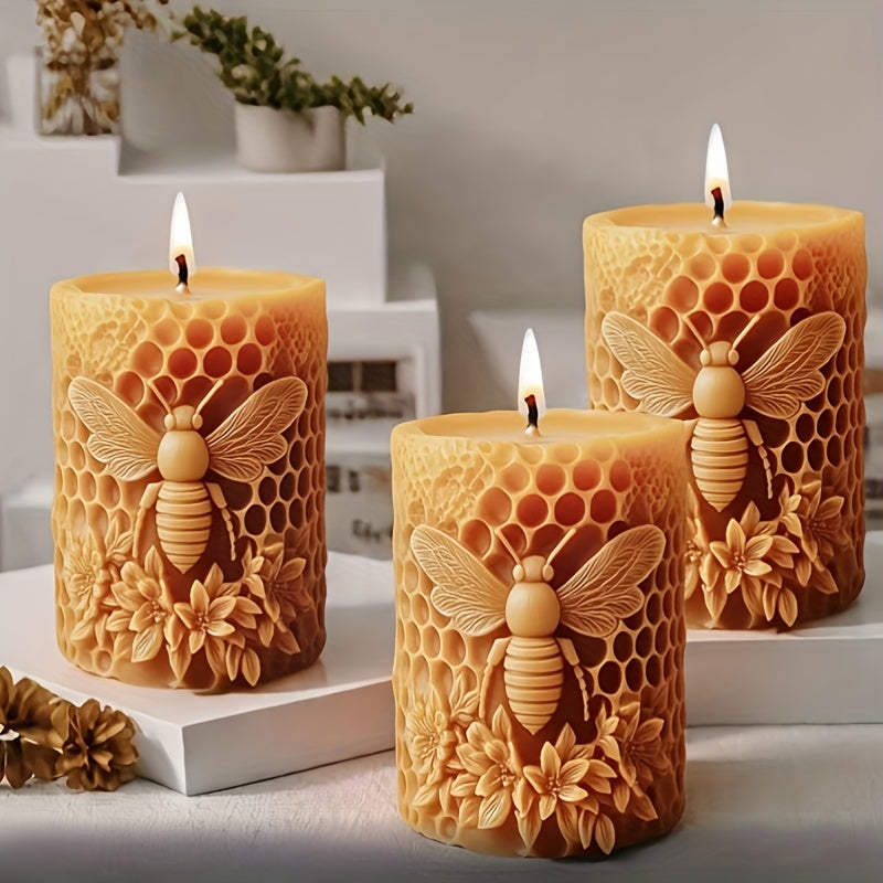 Beehive Candle Mold with Floral and Bee Design Silicone Mold for Making Beeswax Candles Soy Wax Candles Plaster Decorations Epoxy Resin Castings  DIY Craft Clay Art Mold 1pc Bee Decor